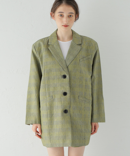U by SPICK&SPAN（ユーバイスピックアンドスパン）の「【GANNI / ガニー】 Slub Check Suiting ジャケット（ブルゾン・レディース・ベージュ・FREE）」の6枚目の写真