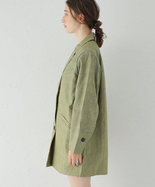 U by SPICK&SPAN（ユーバイスピックアンドスパン）の「【GANNI / ガニー】 Slub Check Suiting ジャケット（ブルゾン・レディース・ベージュ・FREE）」の7枚目の写真