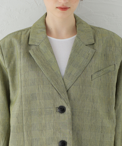 U by SPICK&SPAN（ユーバイスピックアンドスパン）の「【GANNI / ガニー】 Slub Check Suiting ジャケット（ブルゾン・レディース・ベージュ・FREE）」の9枚目の写真