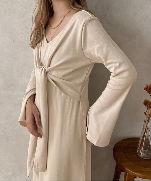 apres jour clair（アプレジュールクレア）の「【apres jour clair】結びデザインワンピース【ZOZOTOWN限定アイテム】（ワンピース・レディース・アイボリー/ブラウン系その他・X-LARGE/フリー）」の12枚目の写真