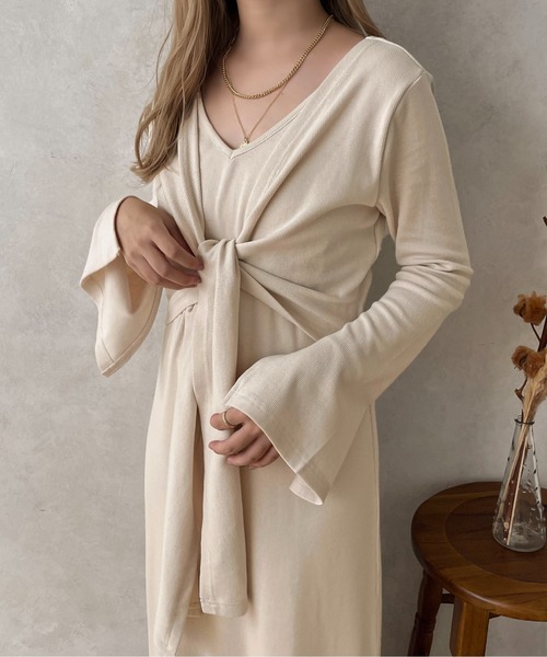 apres jour clair（アプレジュールクレア）の「【apres jour clair】結びデザインワンピース【ZOZOTOWN限定アイテム】（ワンピース・レディース・アイボリー/ブラウン系その他・X-LARGE/フリー）」の14枚目の写真