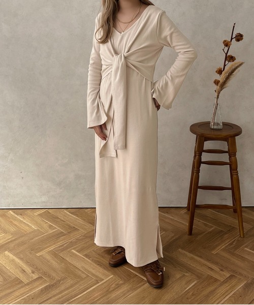 apres jour clair（アプレジュールクレア）の「【apres jour clair】結びデザインワンピース【ZOZOTOWN限定アイテム】（ワンピース・レディース・アイボリー/ブラウン系その他・X-LARGE/フリー）」の9枚目の写真