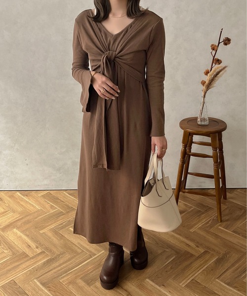 apres jour clair（アプレジュールクレア）の「【apres jour clair】結びデザインワンピース【ZOZOTOWN限定アイテム】（ワンピース・レディース・アイボリー/ブラウン系その他・X-LARGE/フリー）」の4枚目の写真