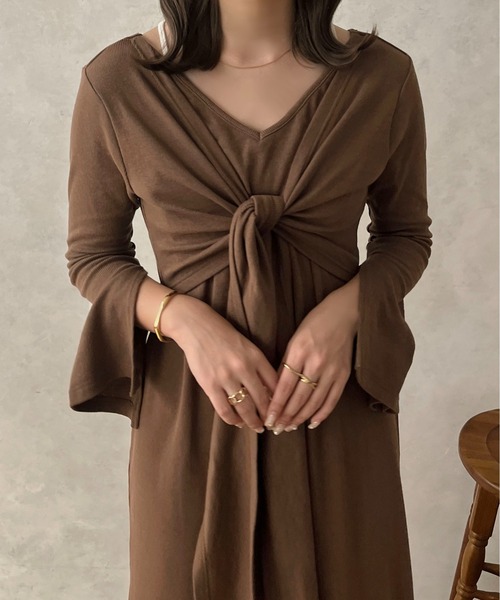 apres jour clair（アプレジュールクレア）の「【apres jour clair】結びデザインワンピース【ZOZOTOWN限定アイテム】（ワンピース・レディース・アイボリー/ブラウン系その他・X-LARGE/フリー）」の5枚目の写真