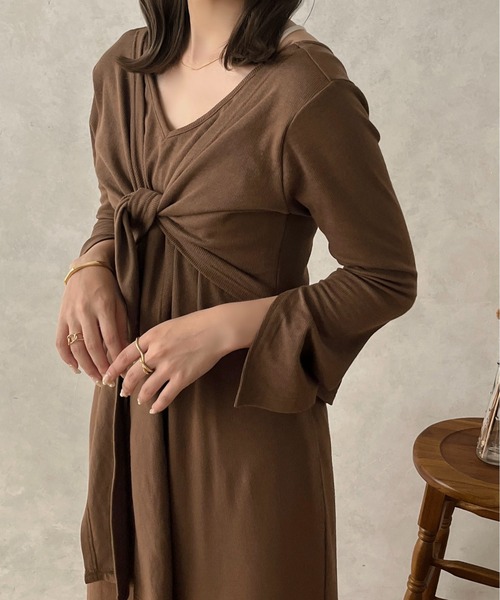 apres jour clair（アプレジュールクレア）の「【apres jour clair】結びデザインワンピース【ZOZOTOWN限定アイテム】（ワンピース・レディース・アイボリー/ブラウン系その他・X-LARGE/フリー）」の7枚目の写真