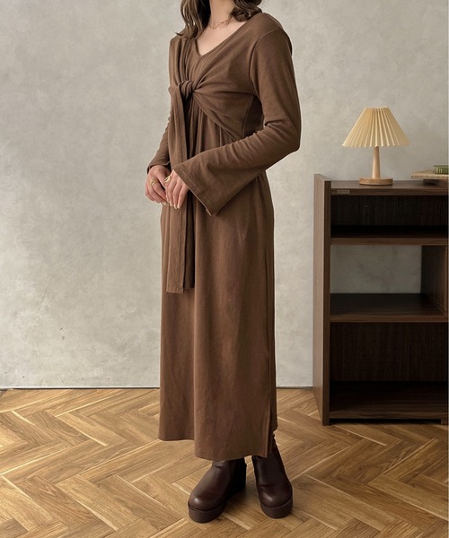 apres jour clair（アプレジュールクレア）の「【apres jour clair】結びデザインワンピース【ZOZOTOWN限定アイテム】（ワンピース・レディース・アイボリー/ブラウン系その他・X-LARGE/フリー）」の19枚目の写真