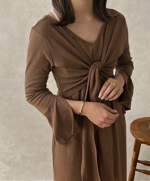 apres jour clair（アプレジュールクレア）の「【apres jour clair】結びデザインワンピース【ZOZOTOWN限定アイテム】（ワンピース・レディース・アイボリー/ブラウン系その他・X-LARGE/フリー）」の17枚目の写真