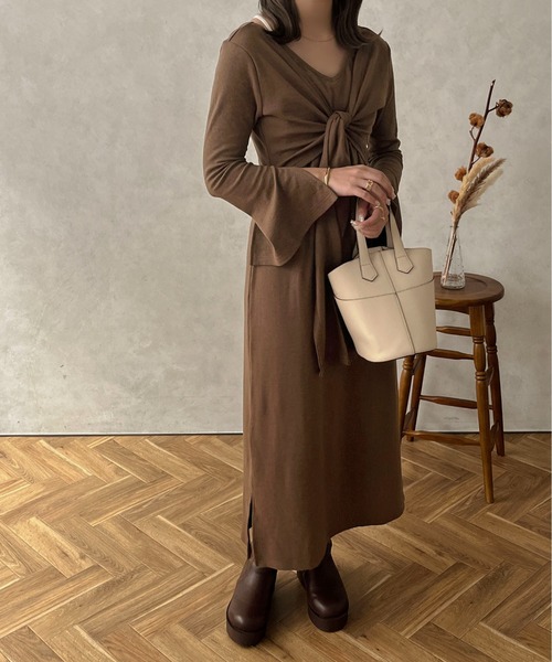 apres jour clair（アプレジュールクレア）の「【apres jour clair】結びデザインワンピース【ZOZOTOWN限定アイテム】（ワンピース・レディース・アイボリー/ブラウン系その他・X-LARGE/フリー）」の20枚目の写真