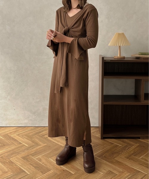 apres jour clair（アプレジュールクレア）の「【apres jour clair】結びデザインワンピース【ZOZOTOWN限定アイテム】（ワンピース・レディース・アイボリー/ブラウン系その他・X-LARGE/フリー）」の22枚目の写真