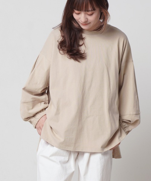 LUPILIEN(ルピリアン)の「ピーチ起毛袖ボリュームプルオーバー(Tシャツ/カットソー・レディース・ベージュ/パープル/オフホワイト・FREE)」の3枚目の写真