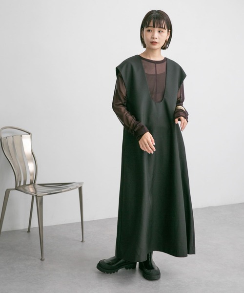 KBF（ケイビーエフ）の「ロングスリーブチュールカットソー（Tシャツ/カットソー・レディース・チャコールグレー/バーガンディー/アイボリー・ONE）」の5枚目の写真