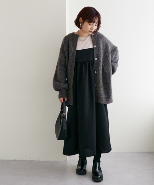 natural couture(ナチュラルクチュール)の「裏地付きが嬉しい◎/カラーメランジ裏付きニットコート(ノーカラーコート・レディース・ベージュ/グリーン/ブラウン・FREE)」の19枚目の写真