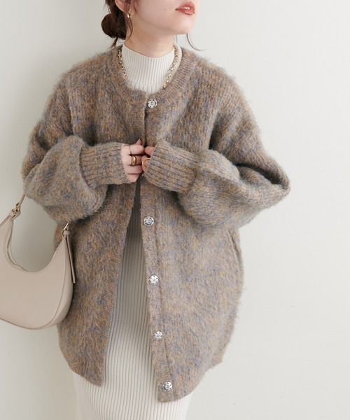natural couture(ナチュラルクチュール)の「裏地付きが嬉しい◎/カラーメランジ裏付きニットコート(ノーカラーコート・レディース・ベージュ/グリーン/ブラウン・FREE)」の15枚目の写真