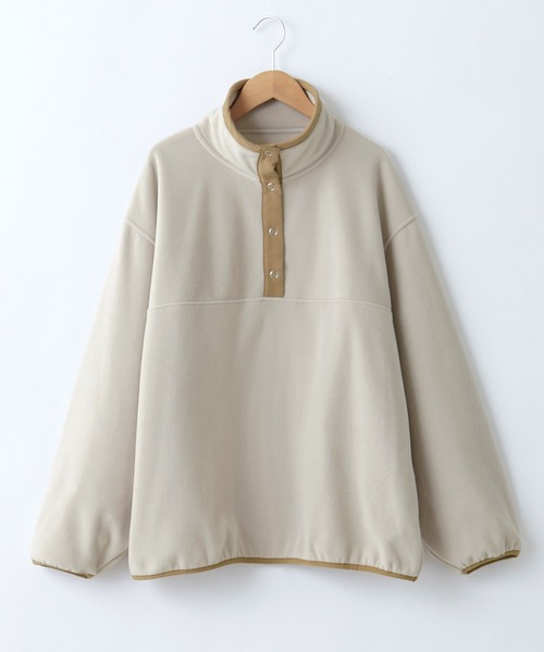 Chaco closet(チャコ クローゼット)の「バイカラーリングスナップボタン付きフリースプルオーバー(スウェット・レディース・アイボリー/ベージュ/パープル/グリーン/グレー/ブラック/オレンジ/ライトグレー・FREE)」の15枚目の写真