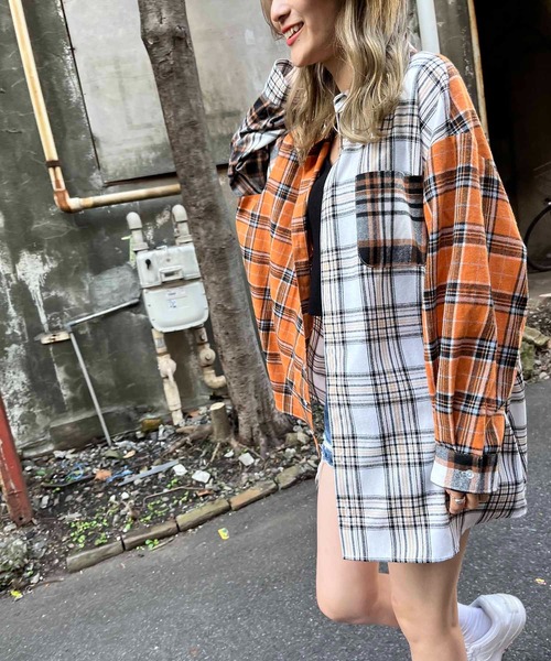 SPIRALGIRL（スパイラルガール）の「ミックスチェックシャツ（シャツ/ブラウス・レディース・グリーン系/オレンジ系・FREE）」の18枚目の写真