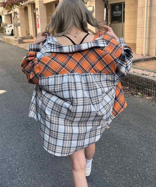 SPIRALGIRL（スパイラルガール）の「ミックスチェックシャツ（シャツ/ブラウス・レディース・グリーン系/オレンジ系・FREE）」の13枚目の写真