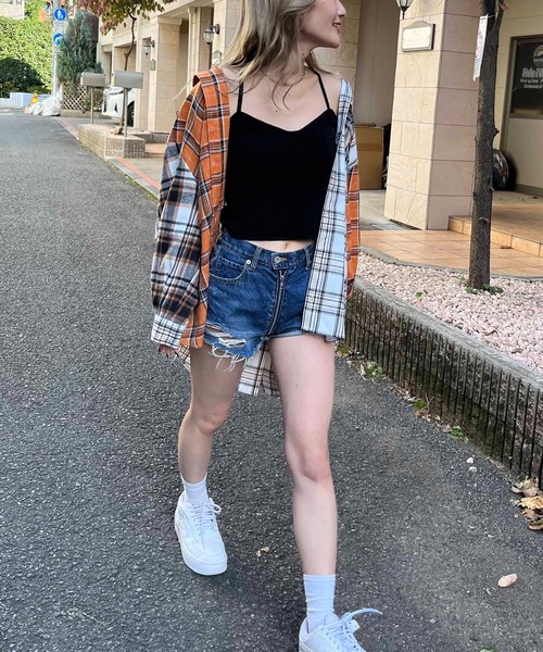 SPIRALGIRL（スパイラルガール）の「ミックスチェックシャツ（シャツ/ブラウス・レディース・グリーン系/オレンジ系・FREE）」の3枚目の写真