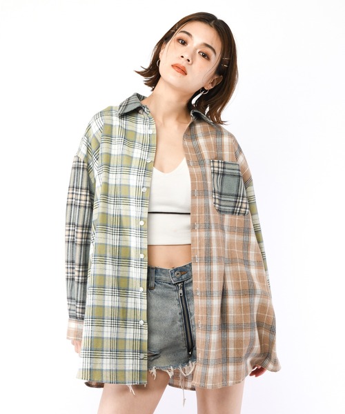 SPIRALGIRL（スパイラルガール）の「ミックスチェックシャツ（シャツ/ブラウス・レディース・グリーン系/オレンジ系・FREE）」の11枚目の写真