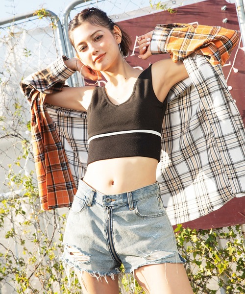 SPIRALGIRL（スパイラルガール）の「ミックスチェックシャツ（シャツ/ブラウス・レディース・グリーン系/オレンジ系・FREE）」の6枚目の写真