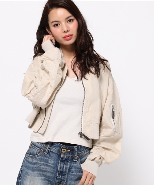 SLY(スライ)の「リネンCROPPED MA-1(ブルゾン・レディース・カーキ系/ベージュ/ブラック・FREE)」の3枚目の写真