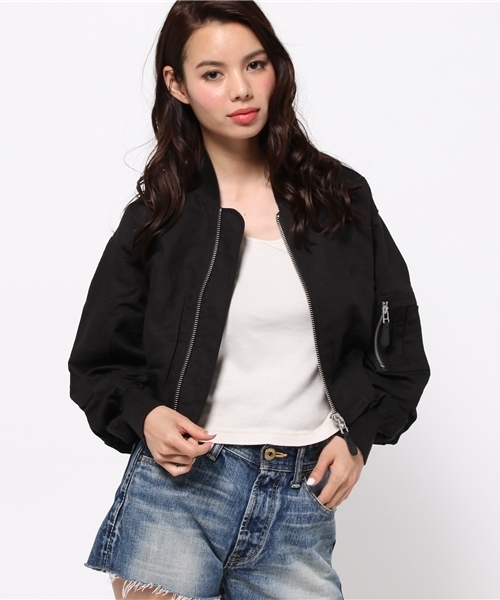 SLY(スライ)の「リネンCROPPED MA-1(ブルゾン・レディース・カーキ系/ベージュ/ブラック・FREE)」の2枚目の写真