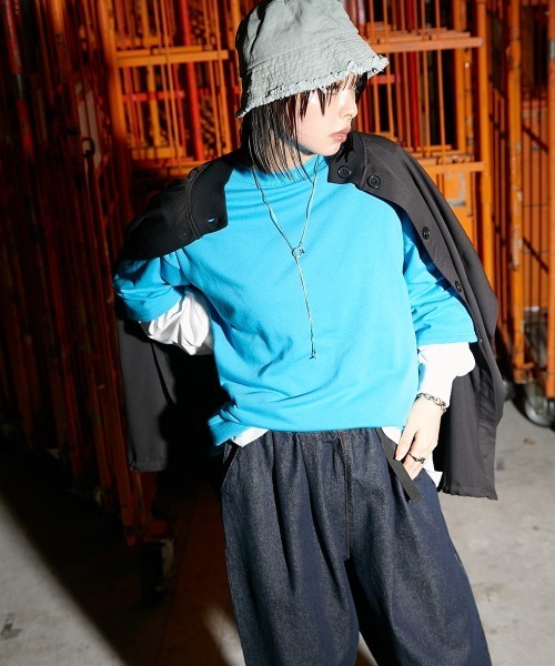 Soiunique（スワユニーク）の「ガーゼ裏毛　重ね着風長袖トップス ［Soiunique］（Tシャツ/カットソー・レディース・グリーン/グレイッシュベージュ/イエロー/ピンク/ブラック/ターコイズブルー・M/S/L/LL）」の9枚目の写真