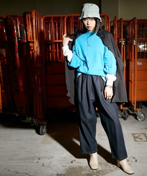 Soiunique（スワユニーク）の「ガーゼ裏毛　重ね着風長袖トップス ［Soiunique］（Tシャツ/カットソー・レディース・グリーン/グレイッシュベージュ/イエロー/ピンク/ブラック/ターコイズブルー・M/S/L/LL）」の10枚目の写真