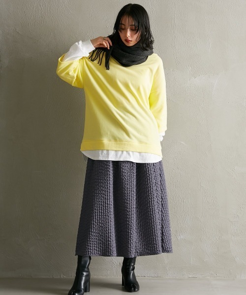 Soiunique（スワユニーク）の「ガーゼ裏毛　重ね着風長袖トップス ［Soiunique］（Tシャツ/カットソー・レディース・グリーン/グレイッシュベージュ/イエロー/ピンク/ブラック/ターコイズブルー・M/S/L/LL）」の18枚目の写真