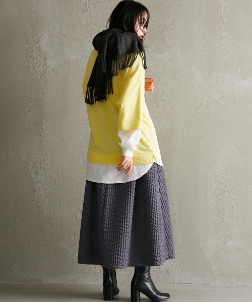 Soiunique（スワユニーク）の「ガーゼ裏毛　重ね着風長袖トップス ［Soiunique］（Tシャツ/カットソー・レディース・グリーン/グレイッシュベージュ/イエロー/ピンク/ブラック/ターコイズブルー・M/S/L/LL）」の19枚目の写真