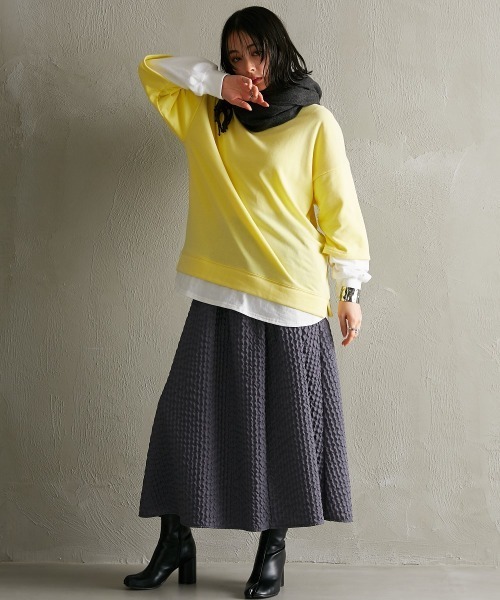 Soiunique（スワユニーク）の「ガーゼ裏毛　重ね着風長袖トップス ［Soiunique］（Tシャツ/カットソー・レディース・グリーン/グレイッシュベージュ/イエロー/ピンク/ブラック/ターコイズブルー・M/S/L/LL）」の20枚目の写真