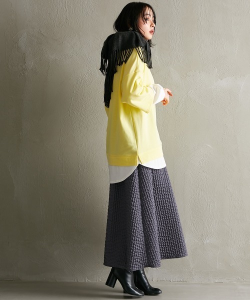 Soiunique（スワユニーク）の「ガーゼ裏毛　重ね着風長袖トップス ［Soiunique］（Tシャツ/カットソー・レディース・グリーン/グレイッシュベージュ/イエロー/ピンク/ブラック/ターコイズブルー・M/S/L/LL）」の21枚目の写真