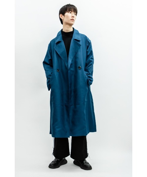 Beno（ビーノ）の「ドレープツイル オーバーシルエット ラップコート（トレンチコート・メンズ・ダークグリーン/ブラック/ベージュ/ダークネイビー/オフホワイト・M/L）」の5枚目の写真