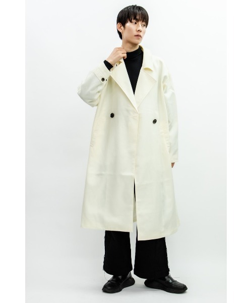 Beno（ビーノ）の「ドレープツイル オーバーシルエット ラップコート（トレンチコート・メンズ・ダークグリーン/ブラック/ベージュ/ダークネイビー/オフホワイト・M/L）」の6枚目の写真