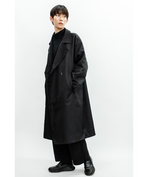 Beno（ビーノ）の「ドレープツイル オーバーシルエット ラップコート（トレンチコート・メンズ・ダークグリーン/ブラック/ベージュ/ダークネイビー/オフホワイト・M/L）」の14枚目の写真