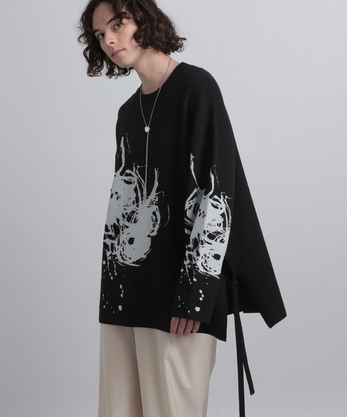 HARE（ハレ）の「【赤間紫動×HARE】モチーフニットプルオーバー(HARE)（ニット/セーター・メンズ・ホワイト/ブラック・FREE）」の7枚目の写真