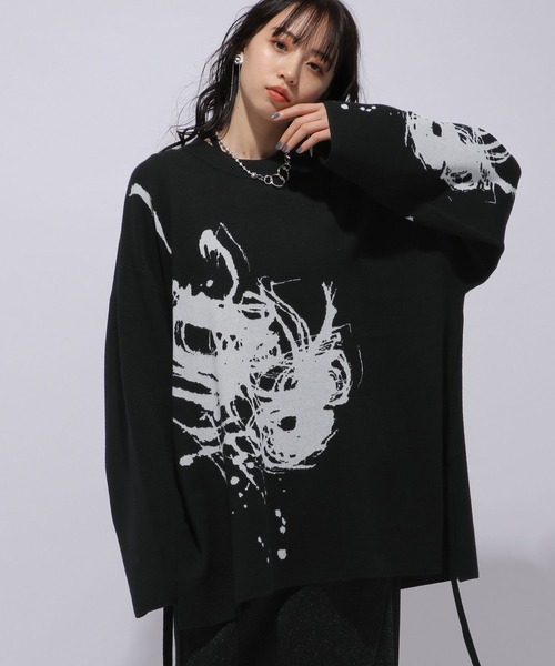 HARE（ハレ）の「【赤間紫動×HARE】モチーフニットプルオーバー(HARE)（ニット/セーター・メンズ・ホワイト/ブラック・FREE）」の9枚目の写真