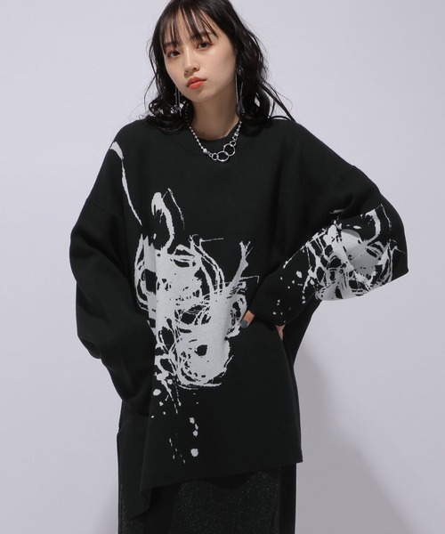 HARE（ハレ）の「【赤間紫動×HARE】モチーフニットプルオーバー(HARE)（ニット/セーター・メンズ・ホワイト/ブラック・FREE）」の10枚目の写真