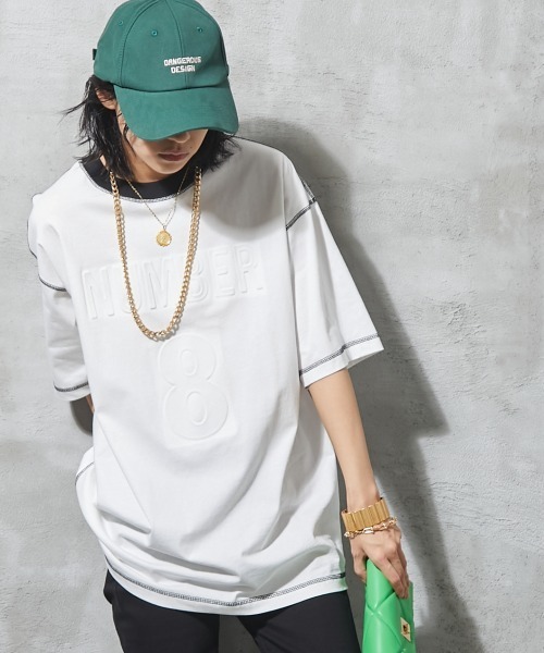 GEVS.（ジェイヴィス）の「＜大きいサイズ＞ 配色ステッチエンボス加工Tシャツ GEVS.（Tシャツ/カットソー・レディース・ブラック/オフホワイト・L/LL/3L/4L/5L）」の18枚目の写真