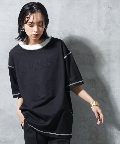 GEVS.（ジェイヴィス）の「＜大きいサイズ＞ 配色ステッチエンボス加工Tシャツ GEVS.（Tシャツ/カットソー・レディース・ブラック/オフホワイト・L/LL/3L/4L/5L）」の19枚目の写真