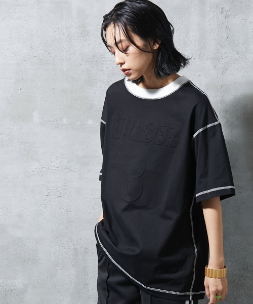 GEVS.（ジェイヴィス）の「＜大きいサイズ＞ 配色ステッチエンボス加工Tシャツ GEVS.（Tシャツ/カットソー・レディース・ブラック/オフホワイト・L/LL/3L/4L/5L）」の15枚目の写真