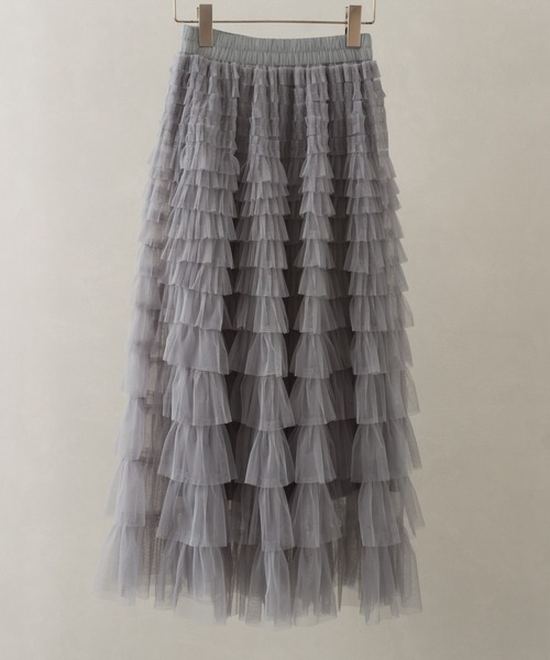 SpRay（スプレイ）の「チュールフリルロングスカート（スカート・レディース・ブラック/ベージュ/アイボリー/グレー・FREE）」の4枚目の写真