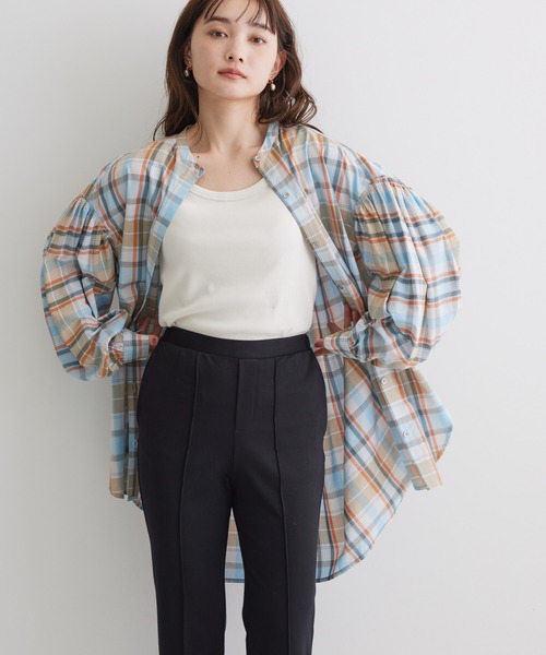 AMERICAN HOLIC（アメリカンホリック）の「バックギャザーシャツチュニック（チュニック・レディース・ブルー/チェック/オフホワイト/ピンク・L/M）」の4枚目の写真