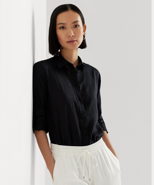 LAUREN RALPH LAUREN(ローレン ラルフ ローレン)の「リネン シャツ(シャツ/ブラウス・レディース・ブラック系1・L/XXS/XS/S/M/XL)」の1枚目の写真