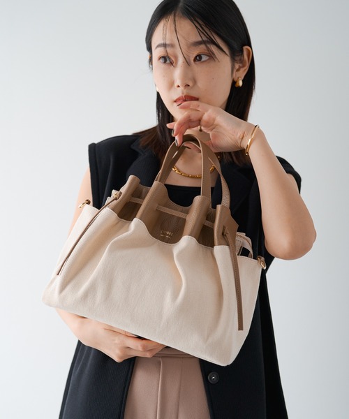 russet(ラシット)の「巾着デザイントートバッグ(SF-208)(トートバッグ・レディース・ベージュ/グレー/アイボリー・FREE)」の2枚目の写真