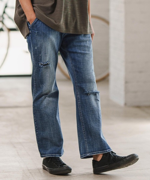 【セール】mp11121-ダメージフレアデニムパンツ（デニムパンツ）｜CAMBIO（カンビオ）
