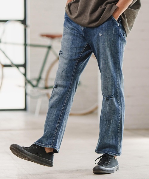 【セール】mp11121-ダメージフレアデニムパンツ（デニムパンツ）｜CAMBIO（カンビオ）