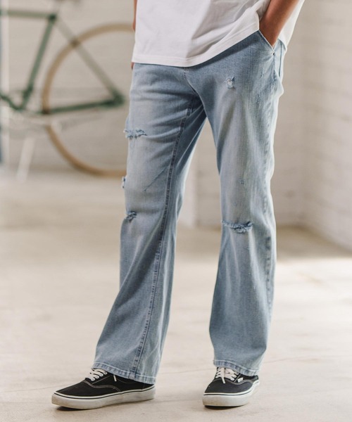 【セール】mp11121-ダメージフレアデニムパンツ（デニムパンツ）｜CAMBIO（カンビオ）