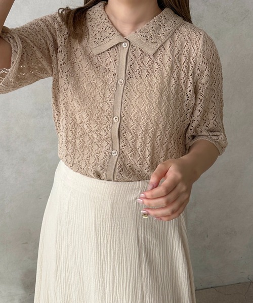 apres jour clair(アプレジュールクレア)の「【apres jour clair】透かし編みニットトップス【ZOZOTOWN限定アイテム】(ニット/セーター・レディース・アイボリー/ベージュ・フリー/X-LARGE)」の7枚目の写真