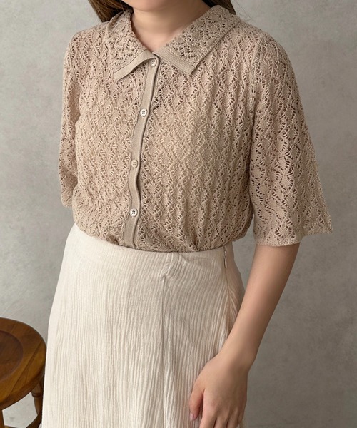 apres jour clair(アプレジュールクレア)の「【apres jour clair】透かし編みニットトップス【ZOZOTOWN限定アイテム】(ニット/セーター・レディース・アイボリー/ベージュ・フリー/X-LARGE)」の8枚目の写真