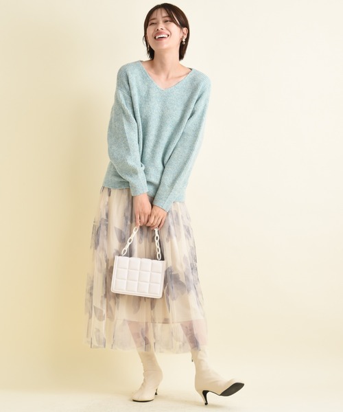 INTERPLANET（インタープラネット）の「Ｖネック畦編みヤクタッチニット（ニット/セーター・レディース・グリーン/イエロー/グレー/ナチュラル・FREE）」の21枚目の写真